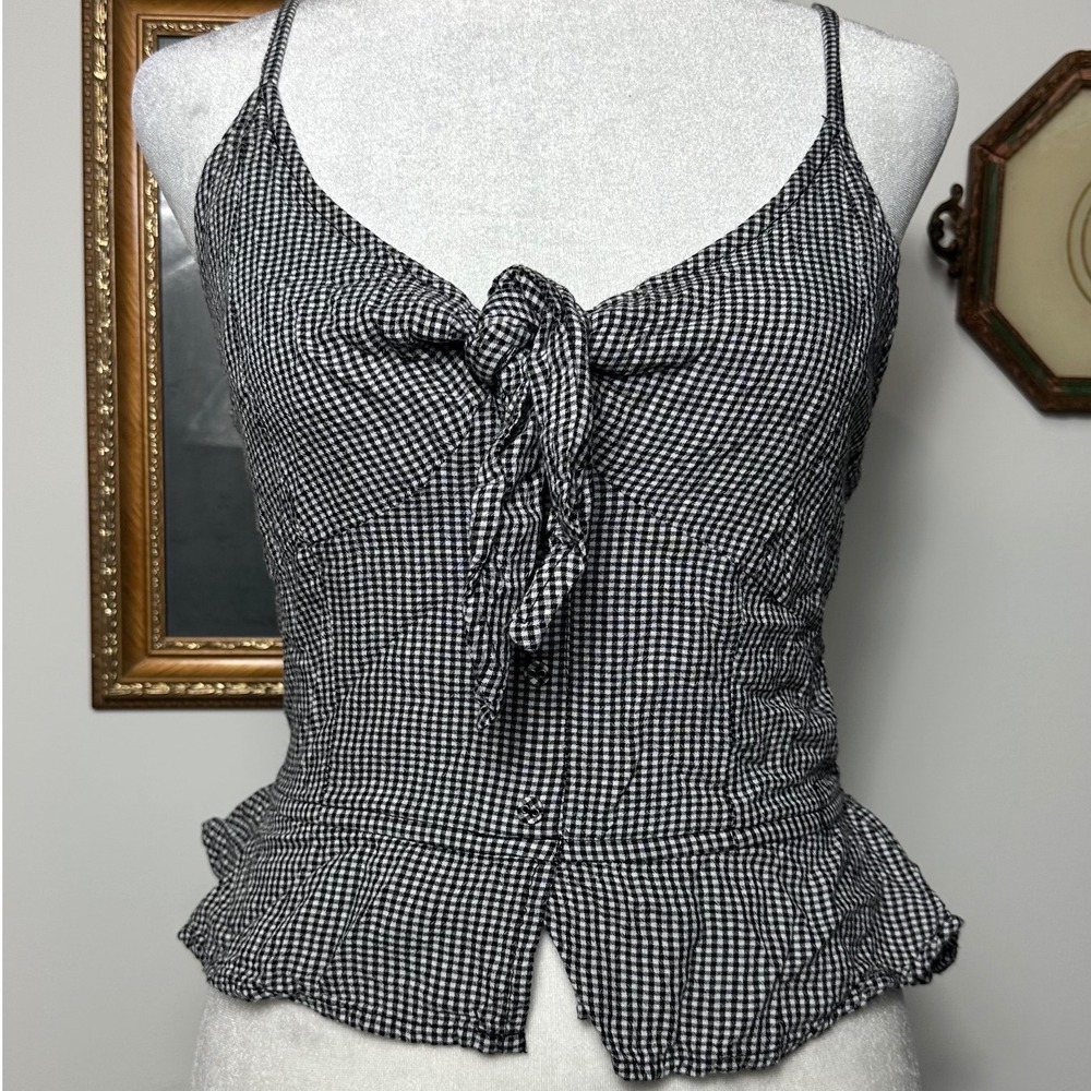 Black & White Gingham Peplum Top - SIZE M Cottagecore‎ Preppy Summer